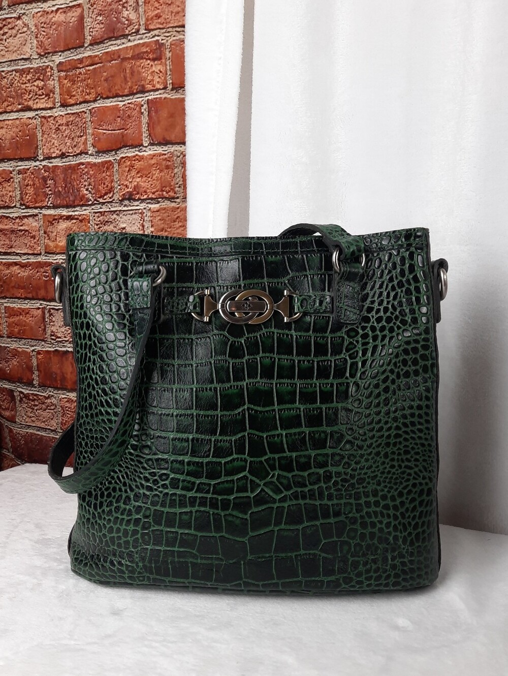 Patricia Nash Green Crocodile Embossed Lundy Tote
